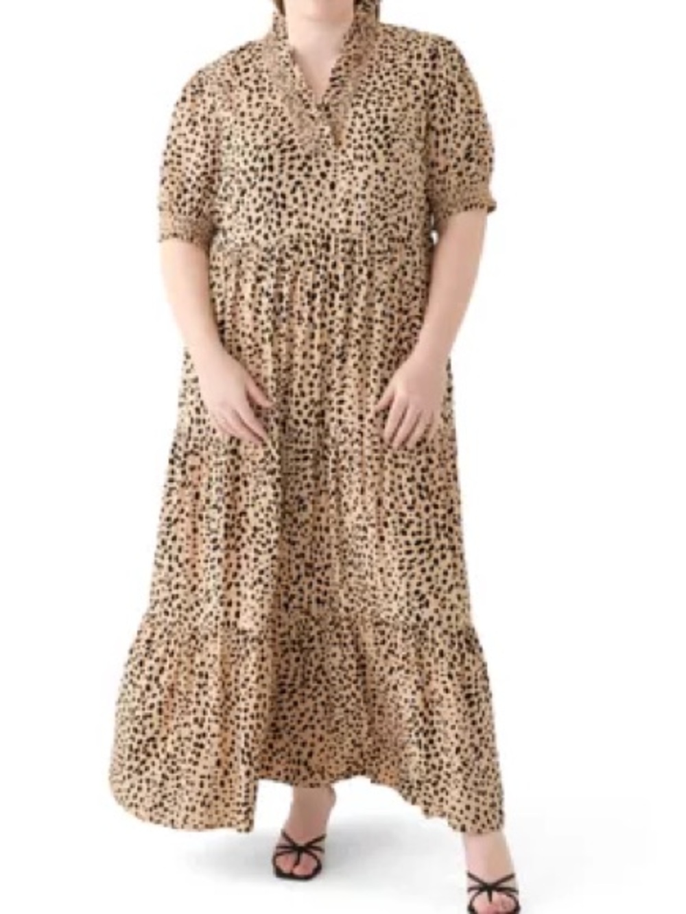 crown & ivy Tan and Black Leopard Print Tiered Maxi Dress